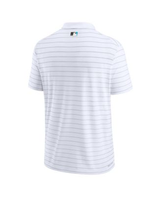 Men's White Miami Marlins Authentic Collection Victory Striped Performance Polo Shirt