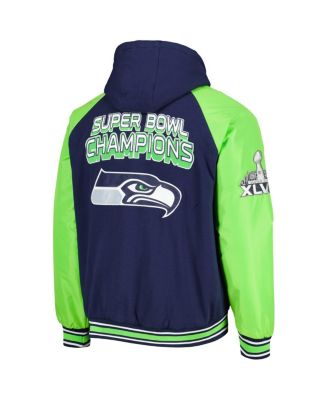 Men's College Navy Seattle Seahawks Defender Raglan Full-Zip Hoodie Varsity Jacket