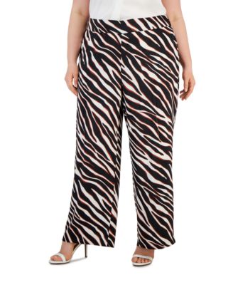 Anne Klein - Plus Size Zebra-Print High-Rise Wide-Leg Pants