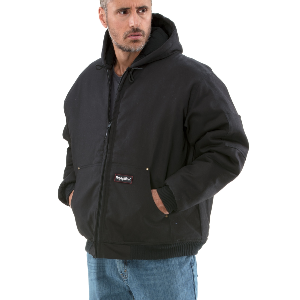 Men's ComfortGuard Service Jacket - Insulated Denim Hooded Work Jacket for Cold Weather - Black