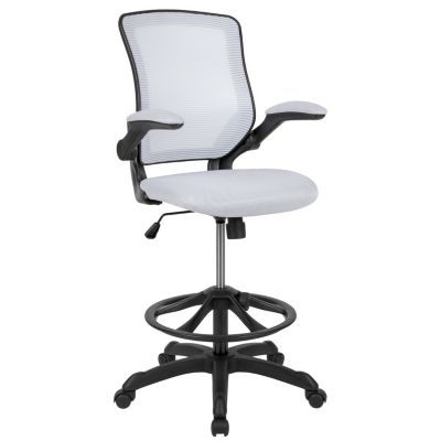 Mid-Back Mesh Ergonomic Drafting Chair With Foot Ring And Flip-Up Arms