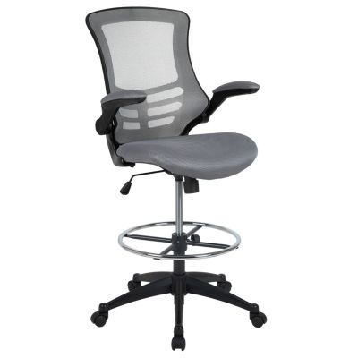 Mid-Back Mesh Ergonomic Drafting Chair With Foot Ring And Flip-Up Arms