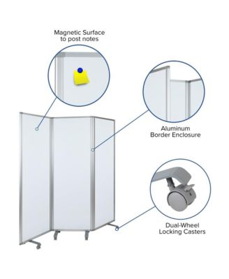 Mobile Magnetic Whiteboard 3 Section Partition With Locking Casters, 72"H X 24"W