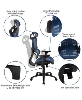 Ergonomic Mesh Office Chair-Synchro-Tilt, Headrest, Adjustable Pivot Arms