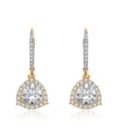 Sterling Silver Clear Cubic Zirconia Short Triangle Drop Earrings - Gold