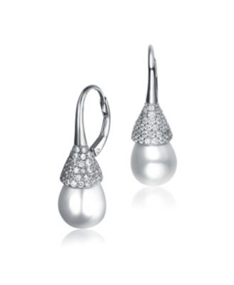 Sterling Silver Cubic Zirconia and Pearl Bulb Earrings