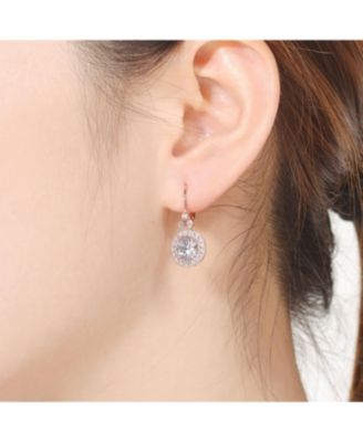 18k Rose Gold Plated with Cubic Zirconia Antique Drop Huggie Hoop Earrings in Sterling Silver