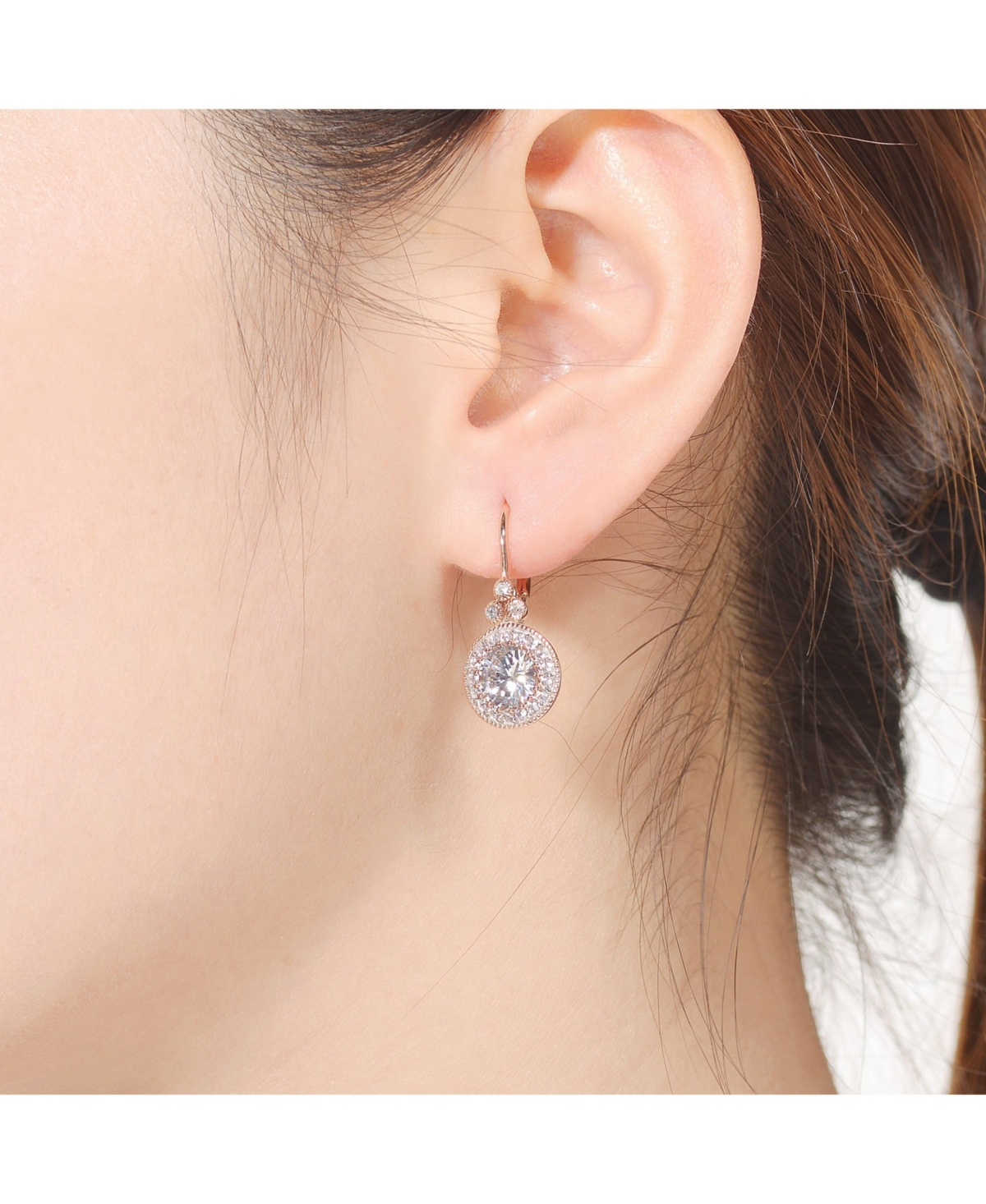 Genevive 18kGold Plated with Cubic Zirconia Antique Drop Huggie Hoop Earrings in Sterling Silver - Rose