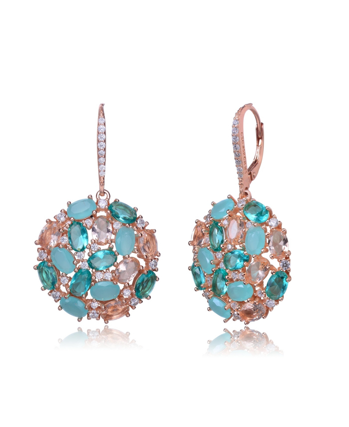 Genevive Rose Gold Plated Blue and Morganite Cubic Zirconia Accent Drop Earrings