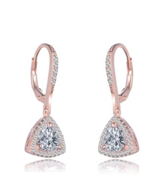 Sterling Silver Round and Triangle Cubic Zirconia Drop Earrings