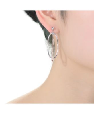 18K Rose Gold And White Gold Plated Elegant Sterling Silver Two-Tone Oval Earring