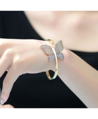 14K Gold Plated Bendable Cubic ZIrconia Butterfly Garden Bracelet