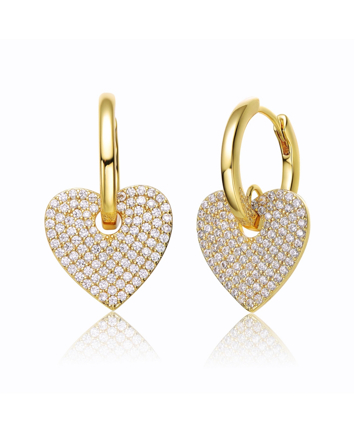 Mother's Day Specials: 14k Yellow Gold Plated with Cubic Zirconia Heart Dangle Infinity Hoop Drop Earrings - Gold
