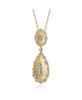 White Gold and 14K Gold Plated Cubic Zirconia 2 Drop Pendant Necklace