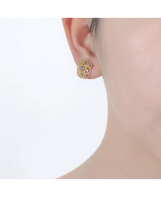 14K Gold Plated and White Gold Plated Cubic Zirconia Stud Earrings