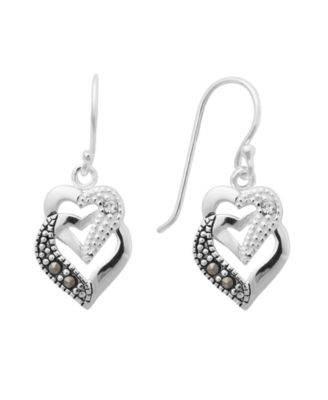 Essentials Crystal and Marcasite Set in Silver Plated Double Heart