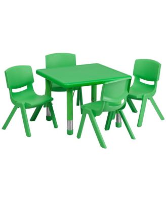 24" Square Plastic Height Adjustable Activity Table Set With 4 Chairs