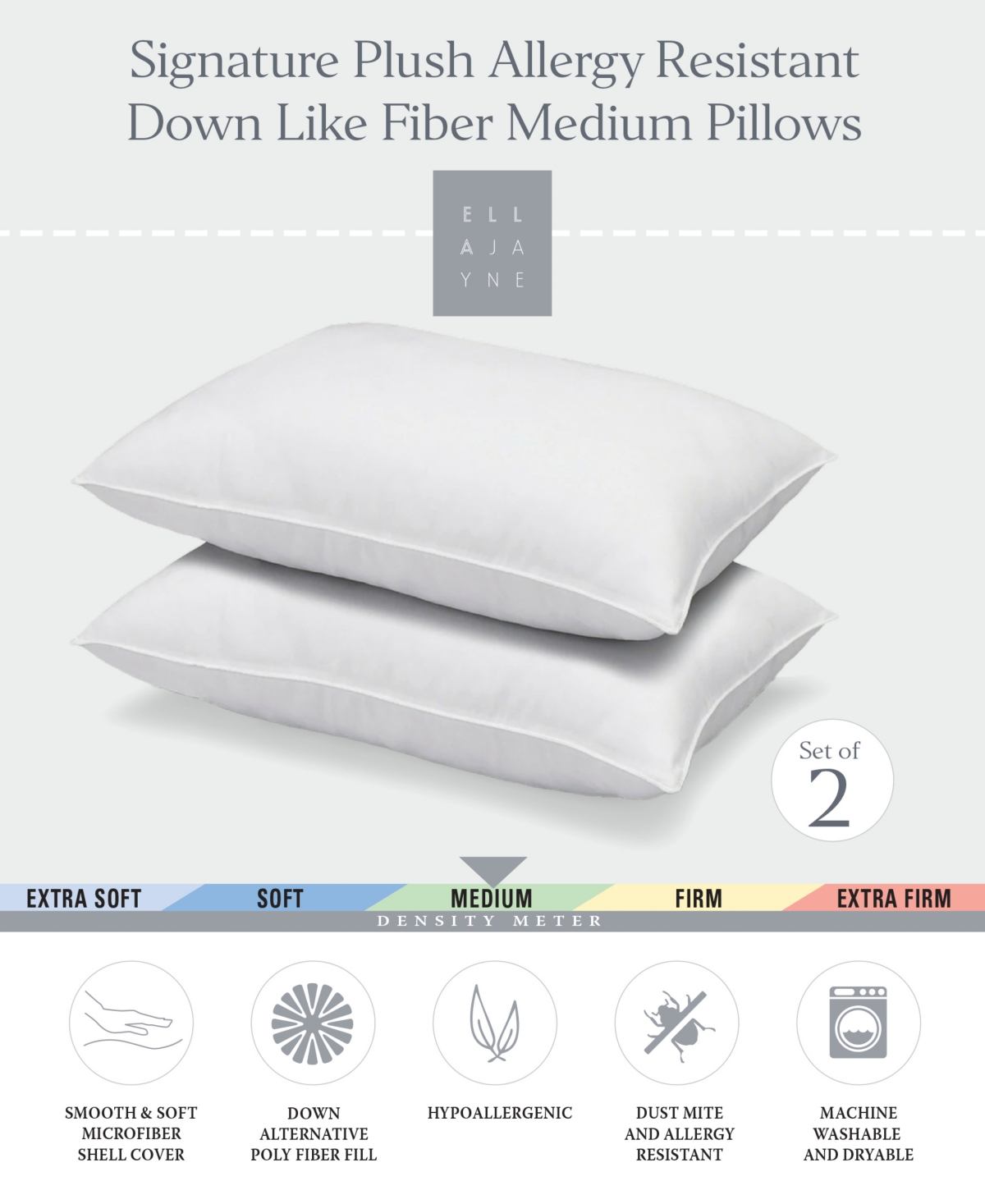 Ella Jayne Signature Plush Allergy Free Bedding Bundle which Includes 2 Medium Pillows and Mattress Pad,