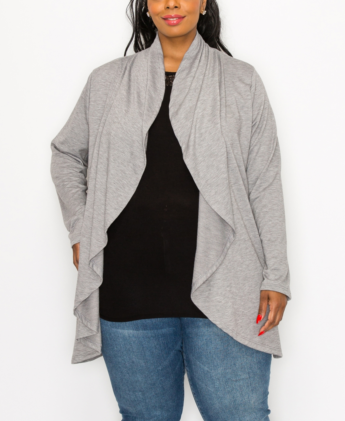 Shop Coin 1804 Plus Size Draped Flyaway Cardigan Duster Knit Top In Heather Gray