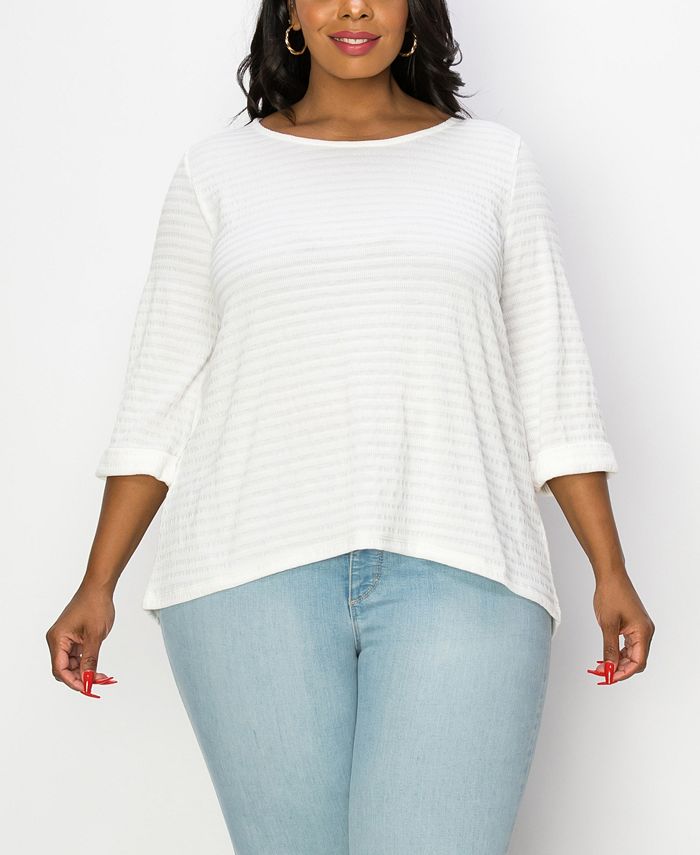 COIN 1804 Plus Size 3/4 Rolled Sleeve Keyhole Button Back Top - Macy's