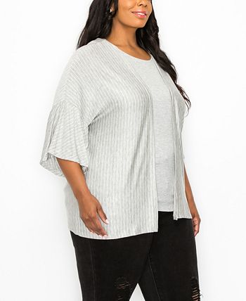 BLACK AND IVORY STRIPE RUFFLE SLEEVE TOP main image 0