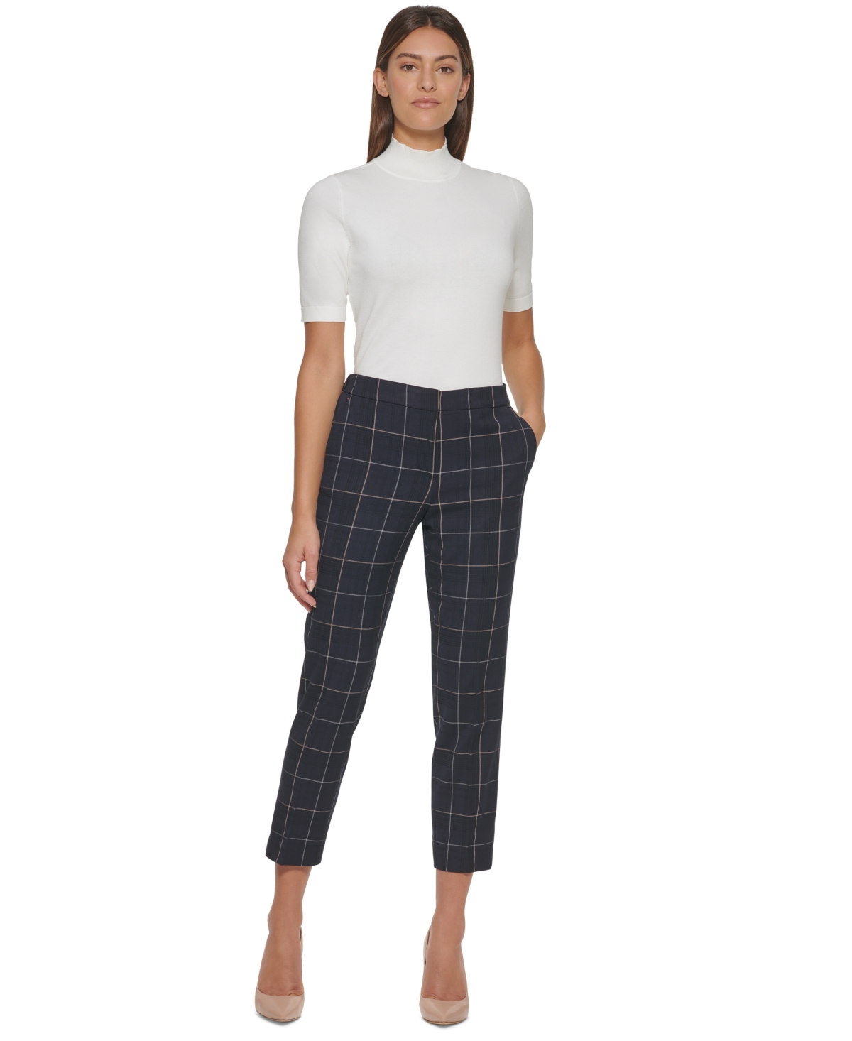 Tommy Hilfiger Women's Mid-Rise Plaid Ankle Pants - Grey Multi
