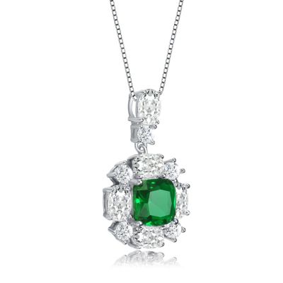 White Gold Plated Green and White Cubic Zirconia Accent Pendant Necklace