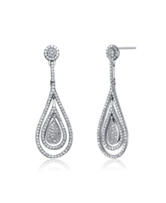 Sterling Silver Cubic Zirconia White Gold Plated Outlined Teardrop Earrings