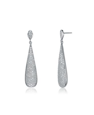 Sterling Silver Cubic Zirconia Solid Elongated Earrings