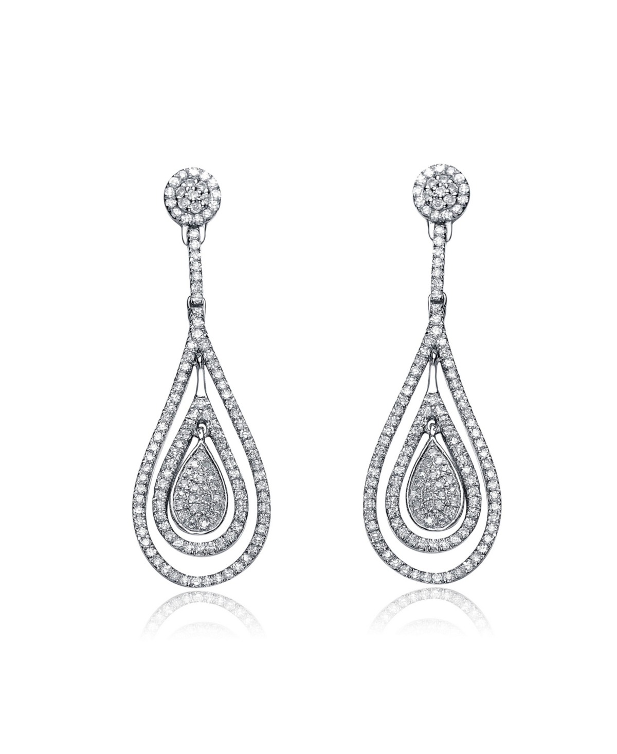 Genevive Sterling Silver Cubic Zirconia White Gold Plated Outlined Teardrop Earrings