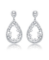 Genevive Sterling Silver Teardrop Shaped Clear Cz Accent Drop Earrings - White