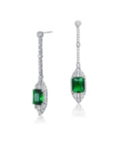 Genevive Dazzling Sterling Silver & White Gold-Plated Cubic Zirconia Drop Earrings - Green