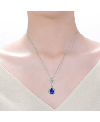 White Gold Plated Clear Pear with Marquise and Round Cubic Zirconia Double Halo Dangle Pendant Necklace