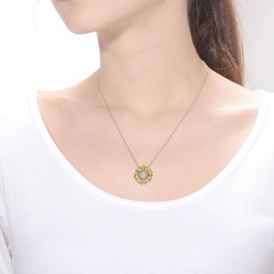 14K Gold Plated Sunflower Cubic Zirconia Floral Pendant