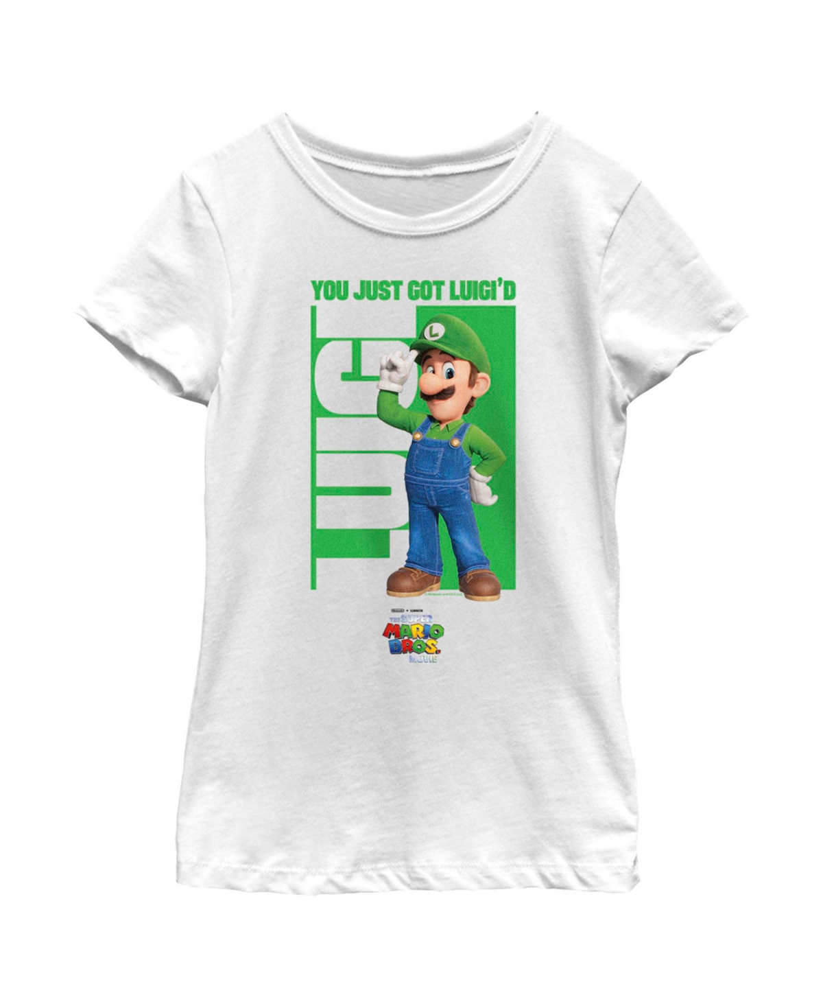 Nintendo Girl's The Super Mario Bros. Movie Luigi You Just Got Luigi'd Child T-shirt In White