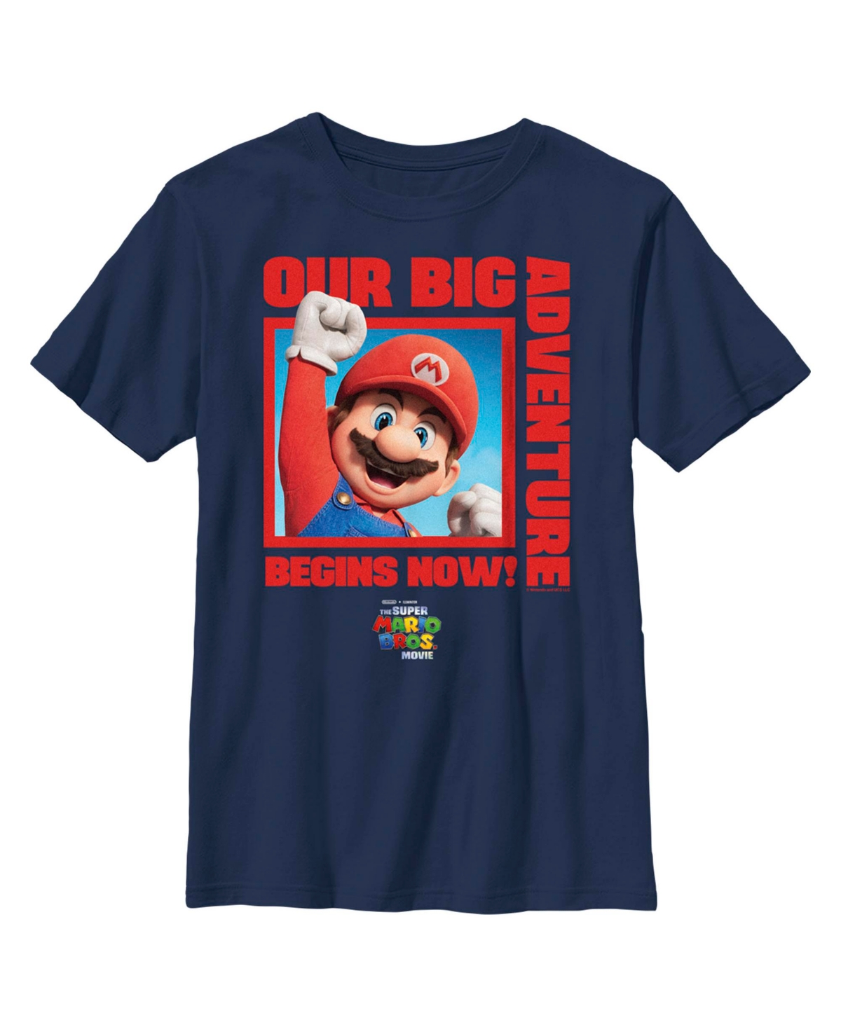 Nintendo Boy's The Super Mario Bros. Movie Mario Our Big Adventure Begins Now Red Child T-shirt In Navy Blue