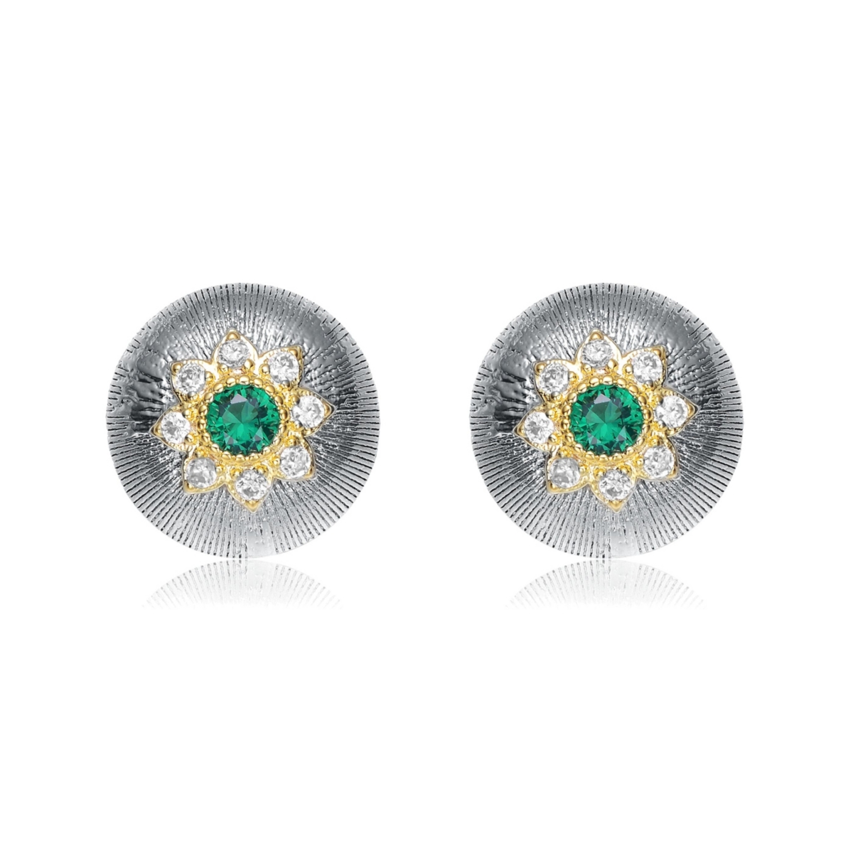 Rachel Glauber White Gold and 14K Gold Plated Colored Stud Cubic Zirconia Earrings