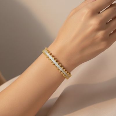 14k Gold Plated Sterling Silver with Cubic Zirconia Beaded Cluster Link Tennis Bracelet
