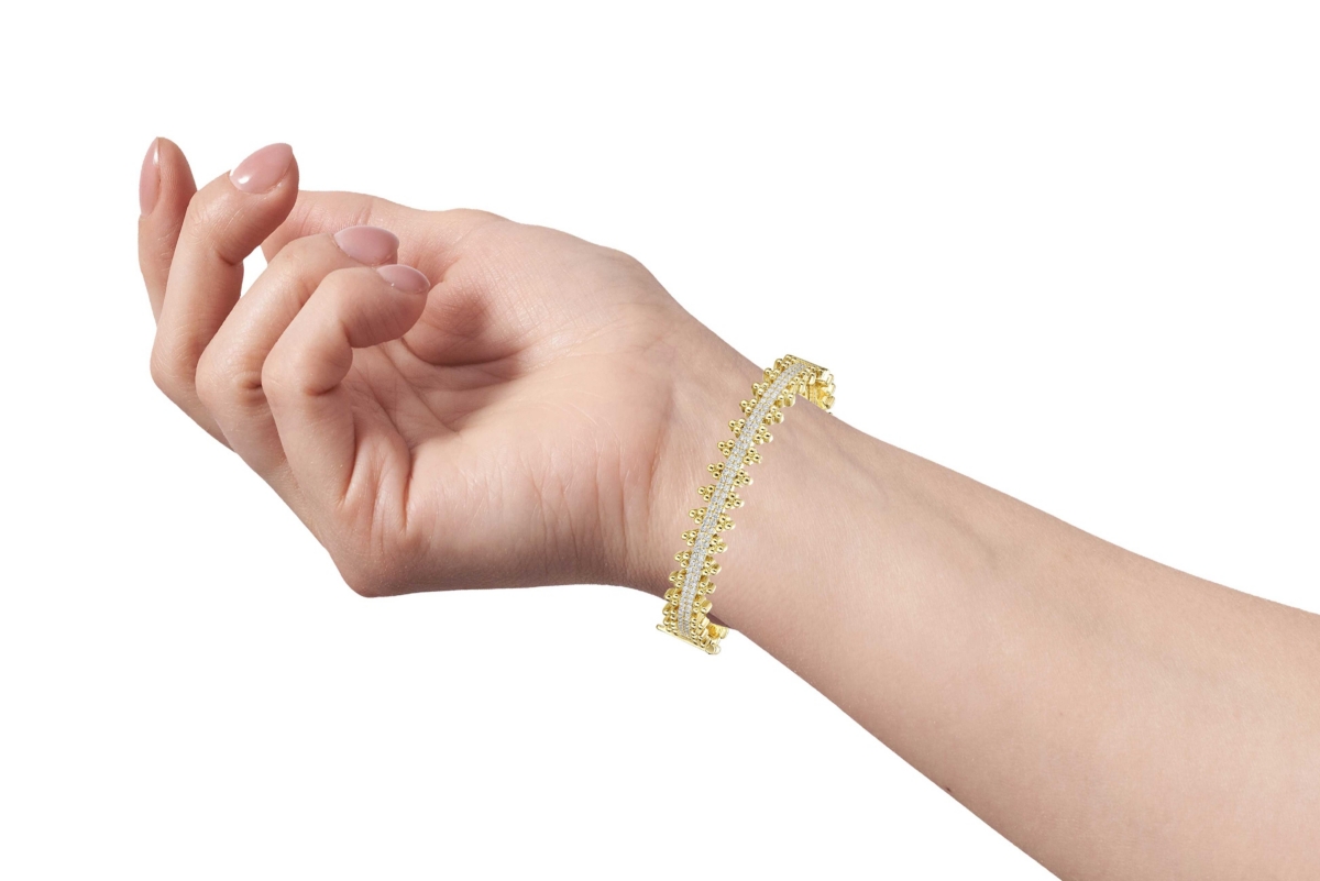 Rachel Glauber 14kPlated Sterling Silver with Cubic Zirconia Beaded Cluster Link Tennis Bracelet - Gold