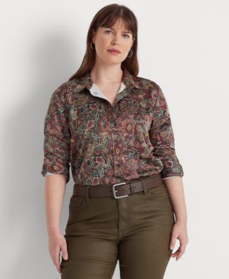 Lauren Ralph Lauren - Plus Size Satin Floral Buttoned Top