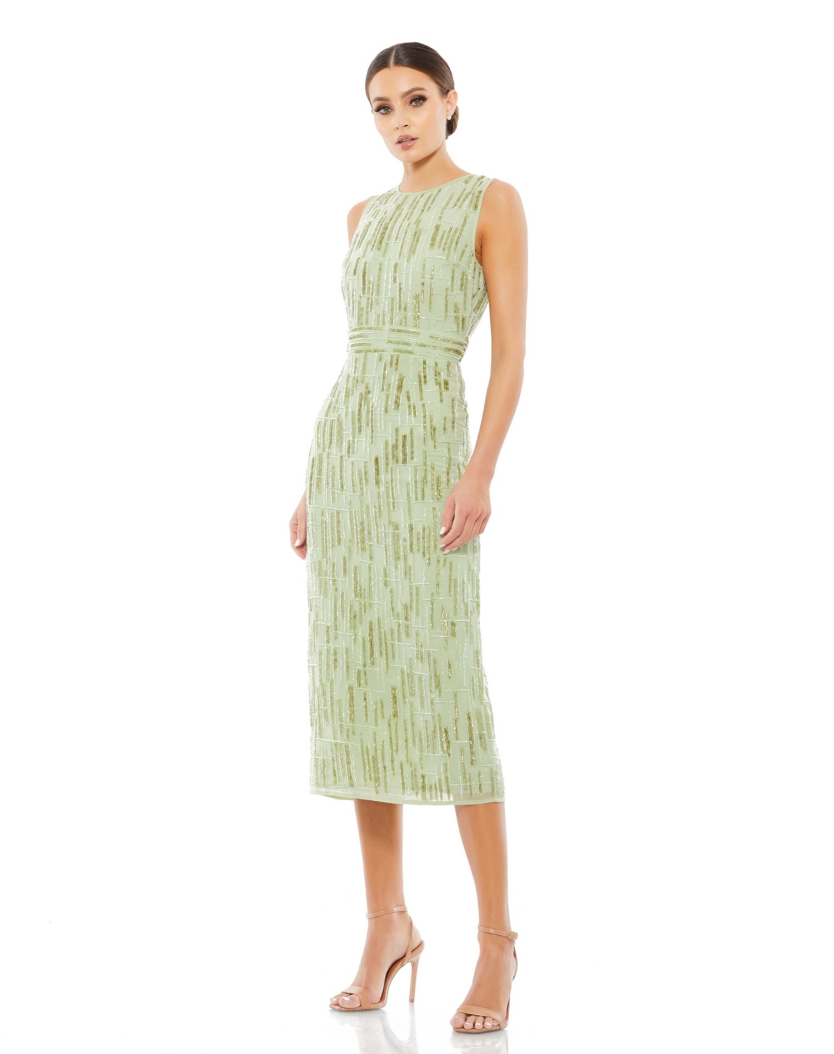 Mac Duggal Column Midi Dress In Sage