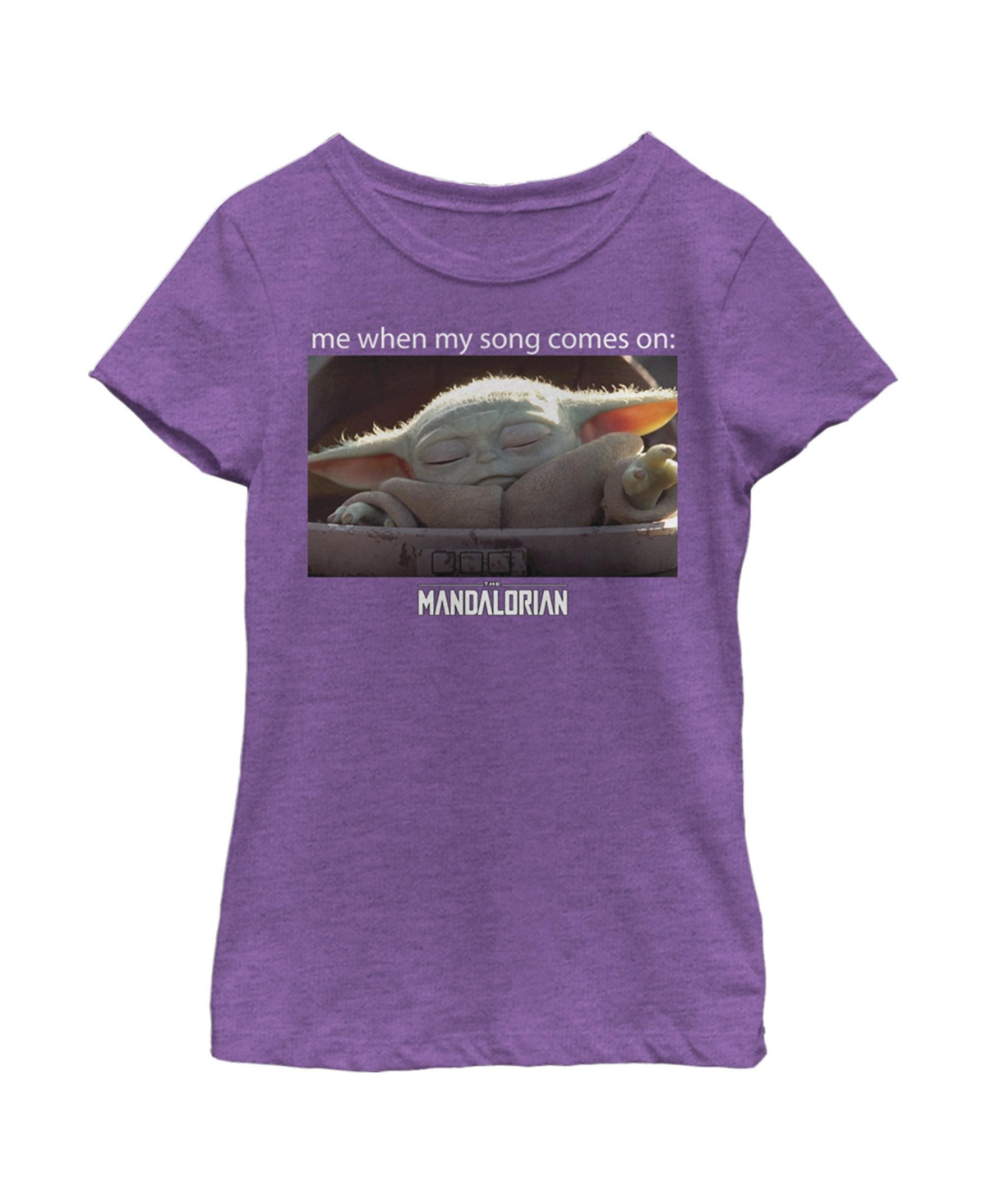 Disney Lucasfilm Kids' Girl's Star Wars: The Mandalorian Grogu Me When My Song Comes On Meme Child T-shirt In Purple Berry