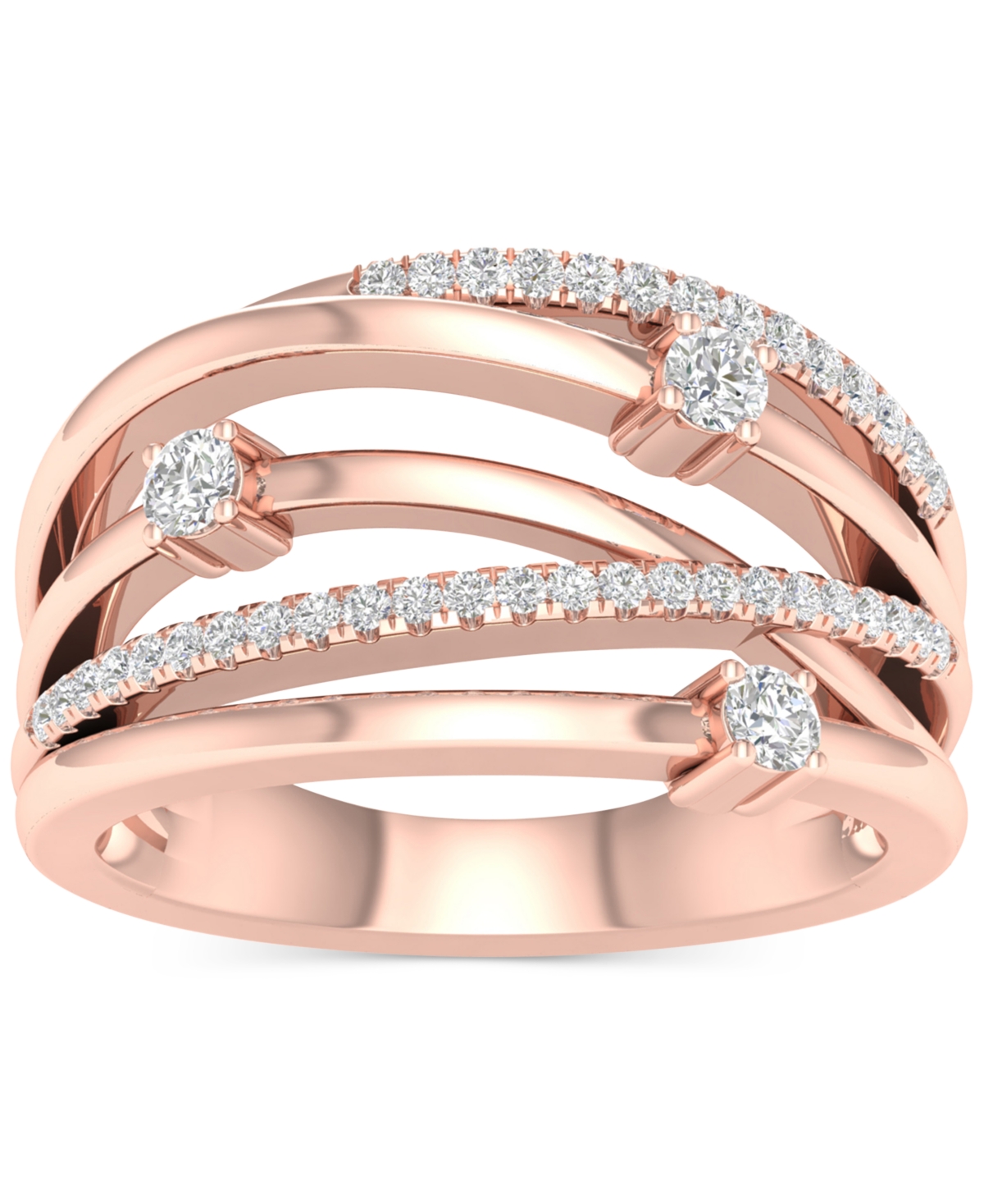Diamond Multirow Crossover Statement Ring (1/3 ct. t.w.) in 10k Rose Gold - Rose Gold