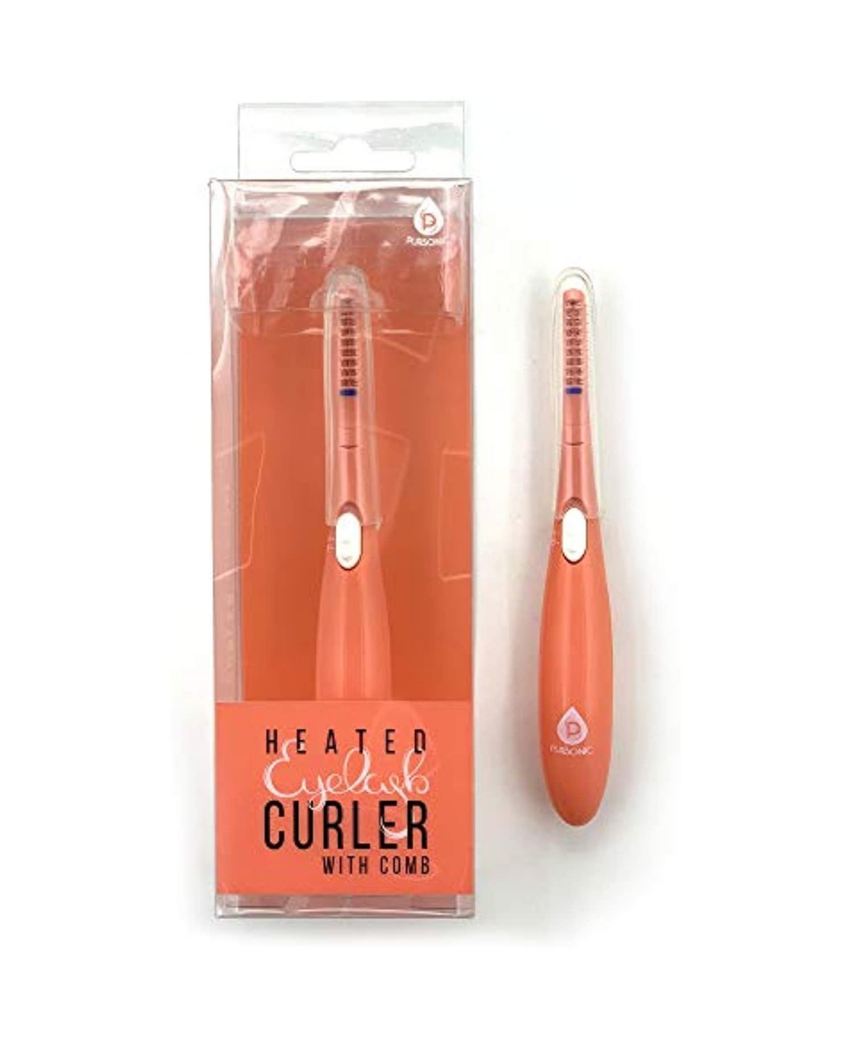 Heated Eyelash Curler with Comb, Provides Long Lasting Curl in Seconds - Orange