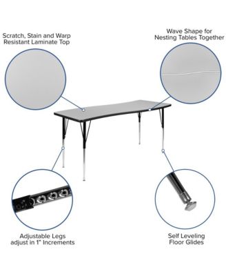 26"W X 60"L Rectangle Wave Flexible Collaborative Adjustable Height Activity Table