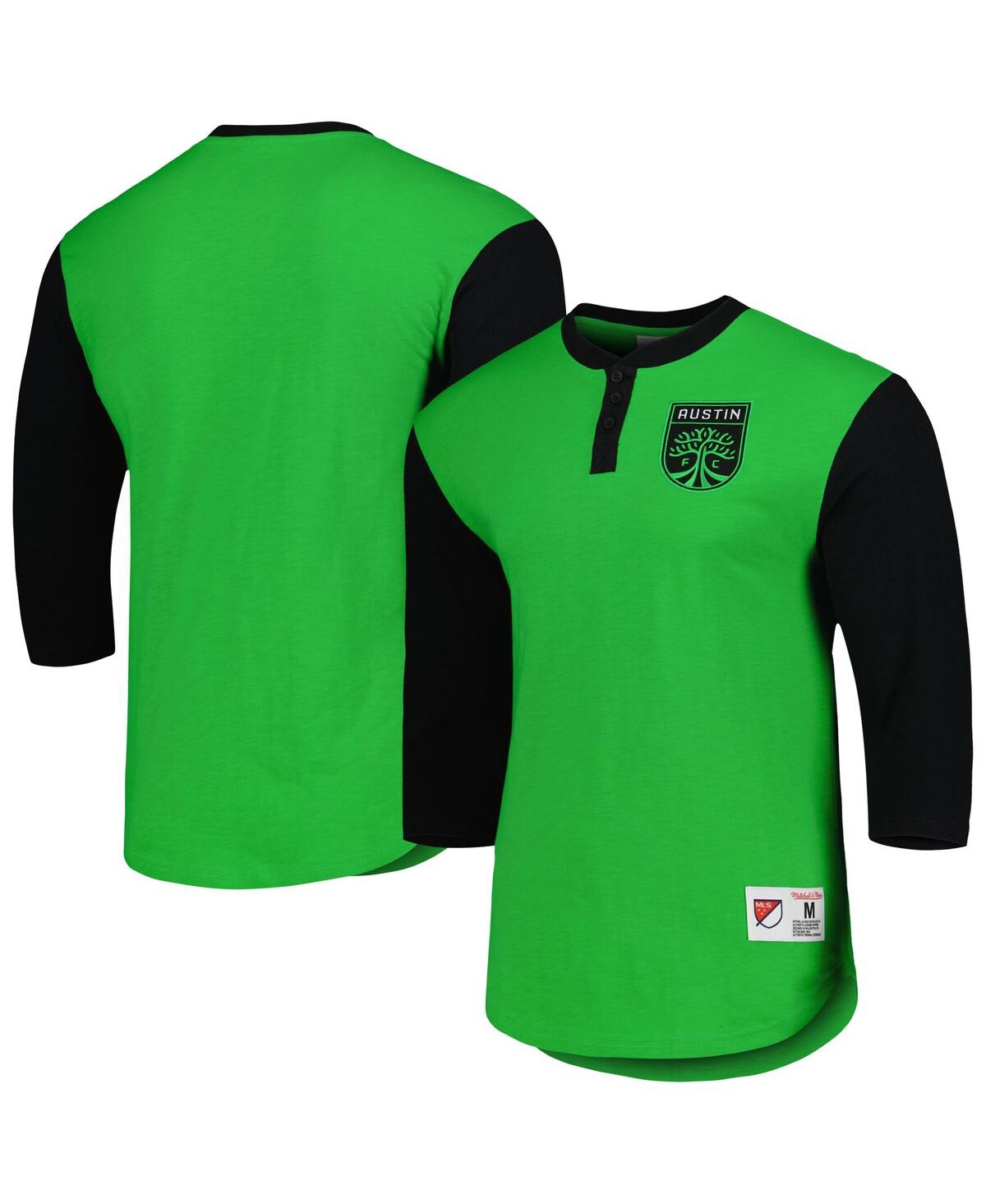 Shop Mitchell & Ness Men's  Green Austin Fc Legendary Henley 3/4 Sleeve T-shirt