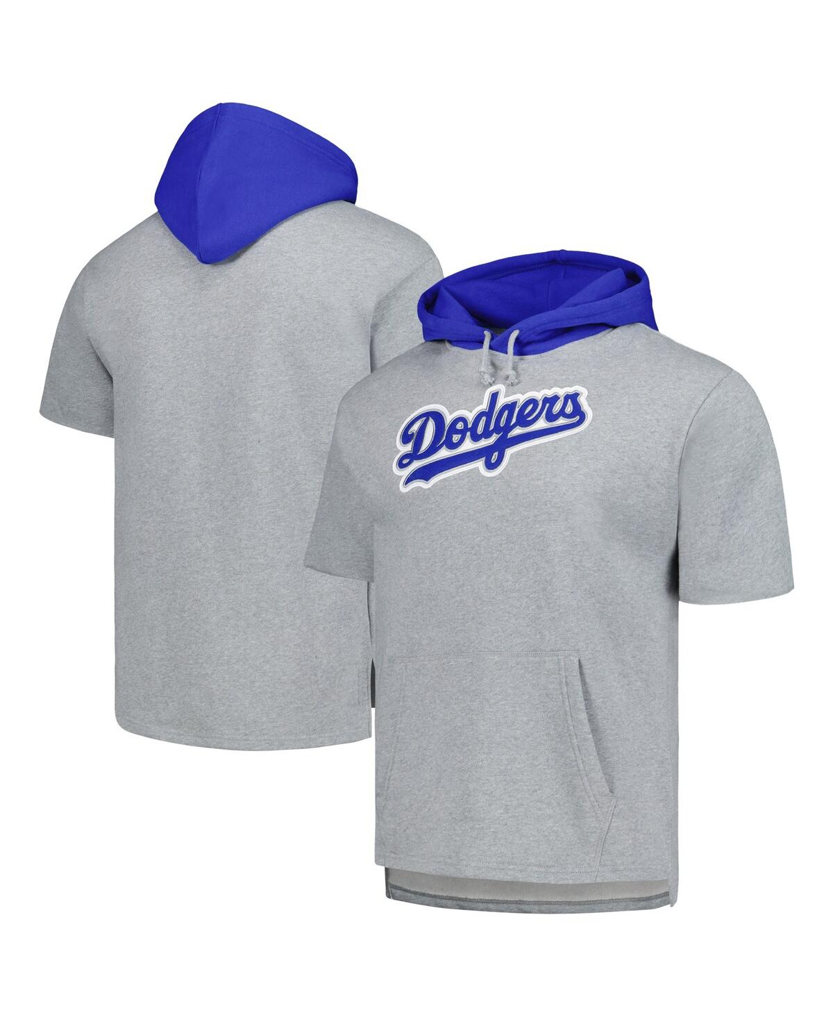 Shop Mitchell & Ness Men's  Heather Gray Los Angeles Dodgers Postgame Short Sleeve Pullover Hoodie