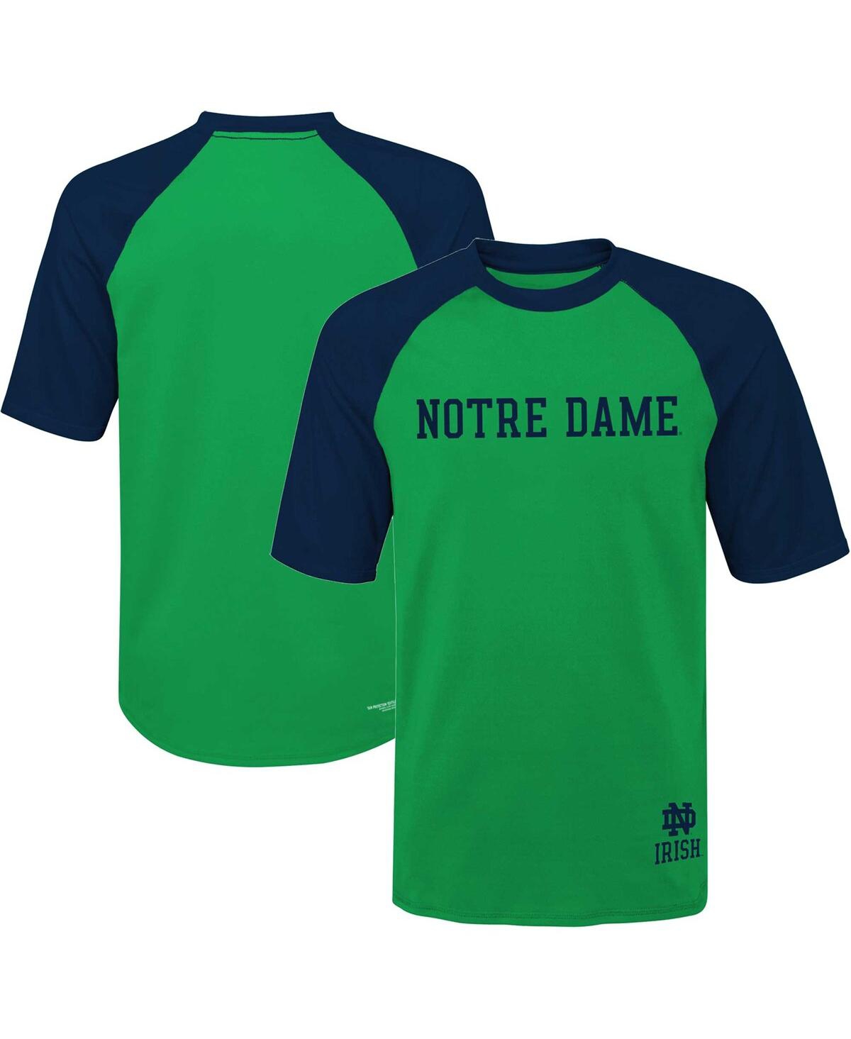 Outerstuff Kids' Big Boys And Girls Green Notre Dame Fighting Irish Mecca Dunes Rash Guard Raglan T-shirt
