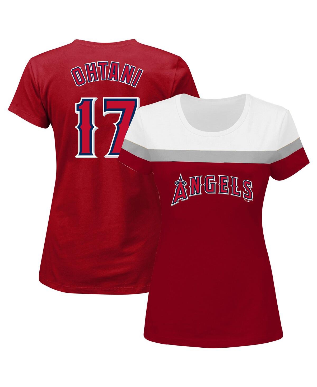 Fanatics Women's  Shohei Ohtani Red Los Angeles Angels Plus Size Player Split Body T-shirt