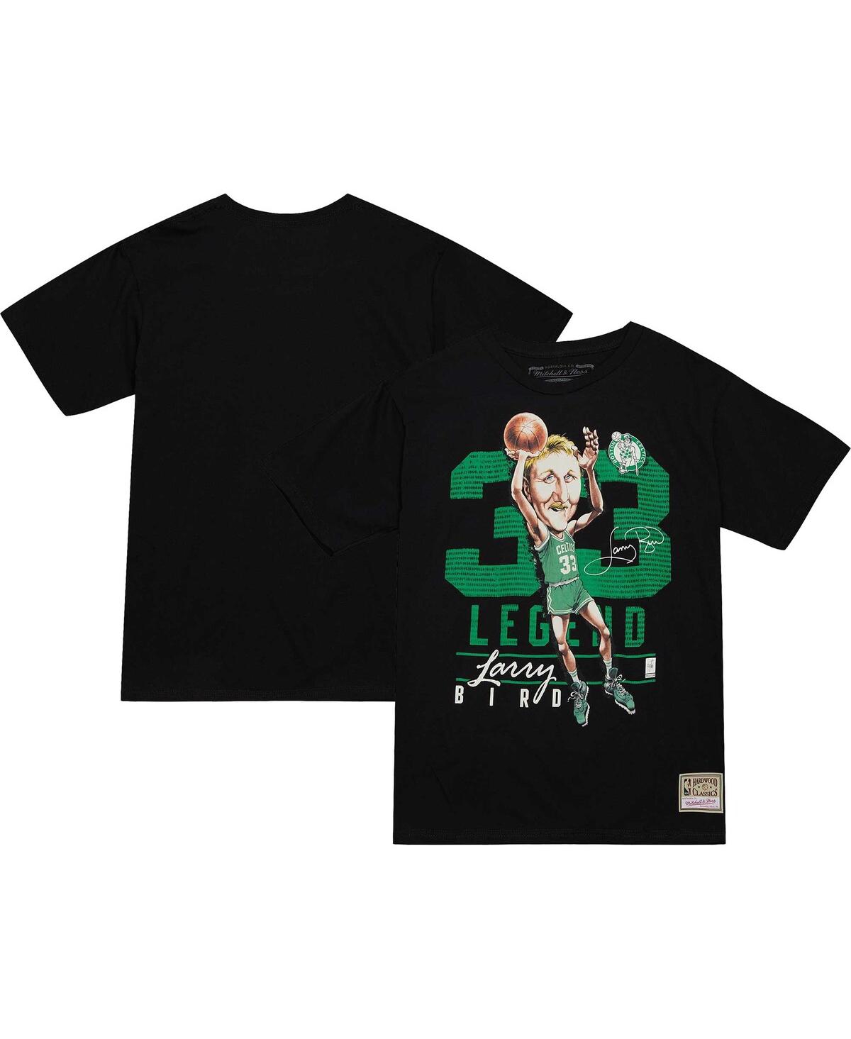 Mitchell & Ness Men's  Larry Bird Black Boston Celtics Hardwood Classics Caricature T-shirt In Black